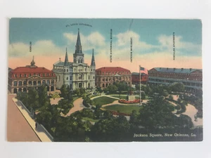 Vtg LA New Orleans Jackson Square Points Of Interest Cathedral Postcard c1940's - Picture 1 of 2
