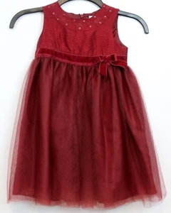 2006 Gymboree Family Portrait Red Silk Dress sz 4 Velvet Bow Long Mesh Sequin - Picture 1 of 8