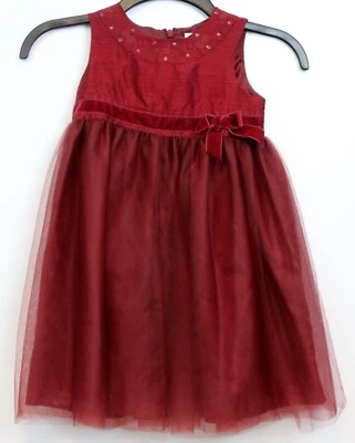 2006 Gymboree 家庭肖像红色丝绸连衣裙尺寸 4 天鹅绒蝴蝶结长网眼亮片 — 第 1/4 张图片