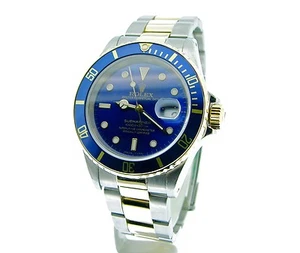 Mens Rolex Submariner Date 18k Yellow Gold Stainless Steel Watch Blue Sub 16613 - Picture 1 of 6