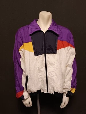 Винтажный Funky 1980-х MacGregor фиолетовый белый черный желтый красный ветровка куртка - Изображение 1 из 4