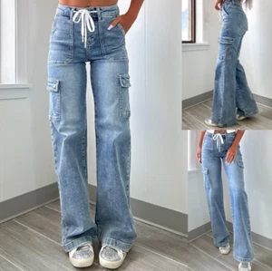 New Women's Cargo Jeans Pocket Straight Denim Pant Casual Long trousers Fashion - Bild 1 von 14