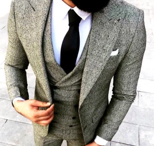 DISEÑADOR BUSINESS VERDE CUADROS TRAJE HOMBRE SACO PANTALÓN CHALECO ENTALLADO SLIMFIT 44 - Imagen 1 de 1