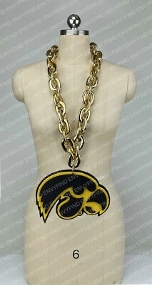 New NCAA IOWA HAWKEYES Big Fan Chain GOLD Necklace with Foam LOGO - Image 1 of 3