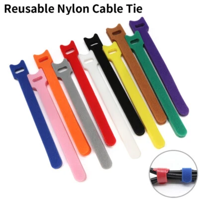 Releasable Cable Ties Reusable Nylon Hook Loop Cable Tidy Strap Fastener Straps - Image 1 of 4