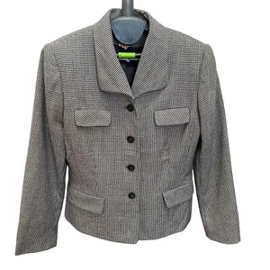 Vintage 90s Parisian Signature Houndstooth Wool Blazer Jacket Womens 10 Petite - Picture 1 of 14