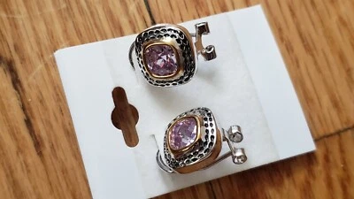 FANCY CRYSTAL EARRINGS ,HIGH QUALITY RHODIUM PLATED - AMETHYST - Image 1 of 4