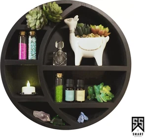 Crescent Moon Wall Shelf | Wooden Floating Crystal Display Rack Boho Home Décor - Picture 1 of 8