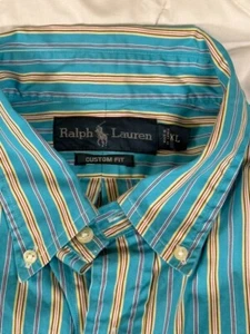 Camicia uomo Ralph Lauren colorata a righe vestibilità personalizzata manica lunga con bottoni XL - Foto 1 di 8