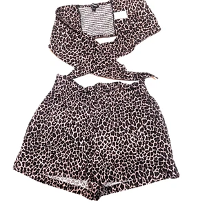 Express Animal Print Strapless Halter and cropped pant set. Sz M Linen Blend - Picture 1 of 10