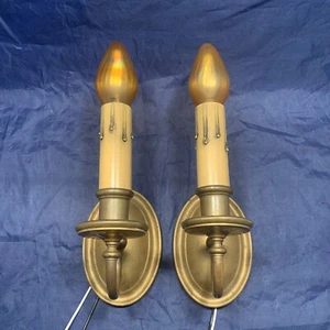 Pair of antique Original Finish brass sconces Newly Wired Wall Lights 91C - Picture 1 of 3
