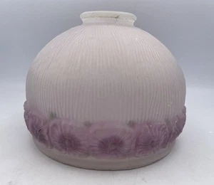 Antique Art Deco Pink Reversed Painted Flowers & Ribbed Frosted Lamp Shade - Picture 1 of 10