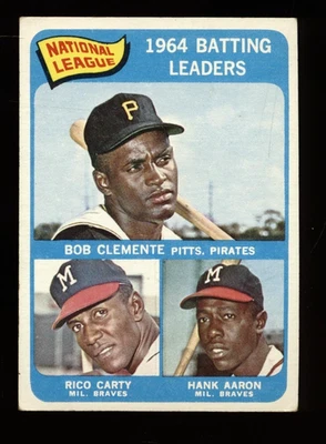 1965 Topps #2 - Líderes de la Liga Clemente (HOF), Aaron (HOF), Rico Carty en muy buen estado-excelente Foto 1 de 2