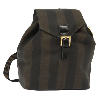 FENDI Pecan Canvas Backpack PVC Brown Black gold Auth 139650 - Image 1 of 4