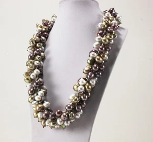 TIFFANY & CO. 925 STERLING SILVER CLUSTER MULTI-COLOR PEARLS TOGGLE NECKLACE - Picture 1 of 6
