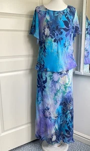 ROMAN ORIGINALS Dress Midi Long 2-Piece Look Wedding Cruise Blue Floral UK 18 - Picture 1 of 11