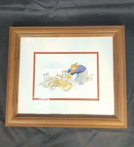 Rie Munoz 1984 TANGLED TRACES Sled Dogs Man Professionally Framed Matted 13"X11" - Picture 1 of 6