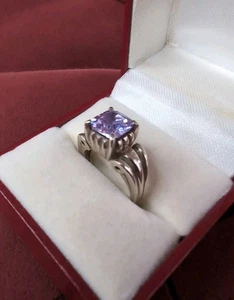 Vintage Sterling Silver 925 Lavender Cubic Zirconia Marked A Ring Size 5 - Picture 1 of 9