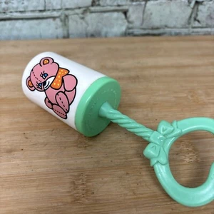 Gerber Teddy Bear Chime Sound Rattle Green Baby Toy Vintage 1987 - Picture 1 of 6