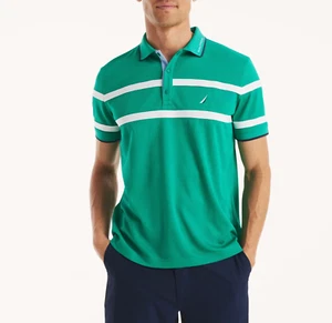 Nautica Men's Classic Fit Moisture Wicking Breathable Stripe Athletic Polo Green - Picture 1 of 4