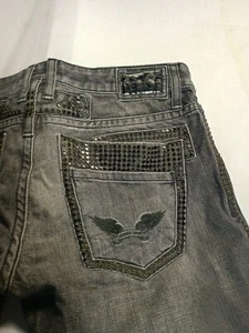 Mens Size 36 Robins Jean  Black Embroidered Jeans - Picture 1 of 14