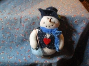 Christmas Ornament Plush Snowman Heart on Chest 5 1/4" High - Picture 1 of 5