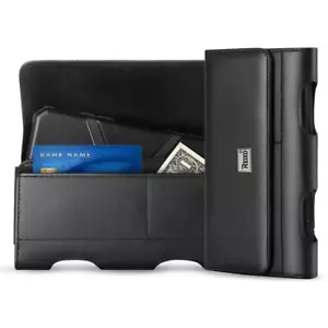 Reiko Black Leather Pouch Card Holder Belt Clip For IPhone with Otterbox Case ON - Picture 1 of 6