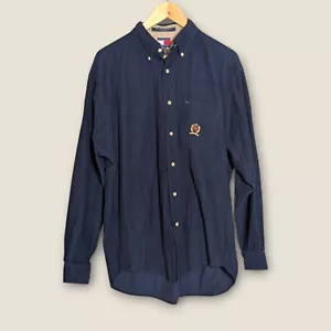 Vintage Tommy Hilfiger Button Up Mens Medium Navy Blue Corduroy Shirt - Picture 1 of 5