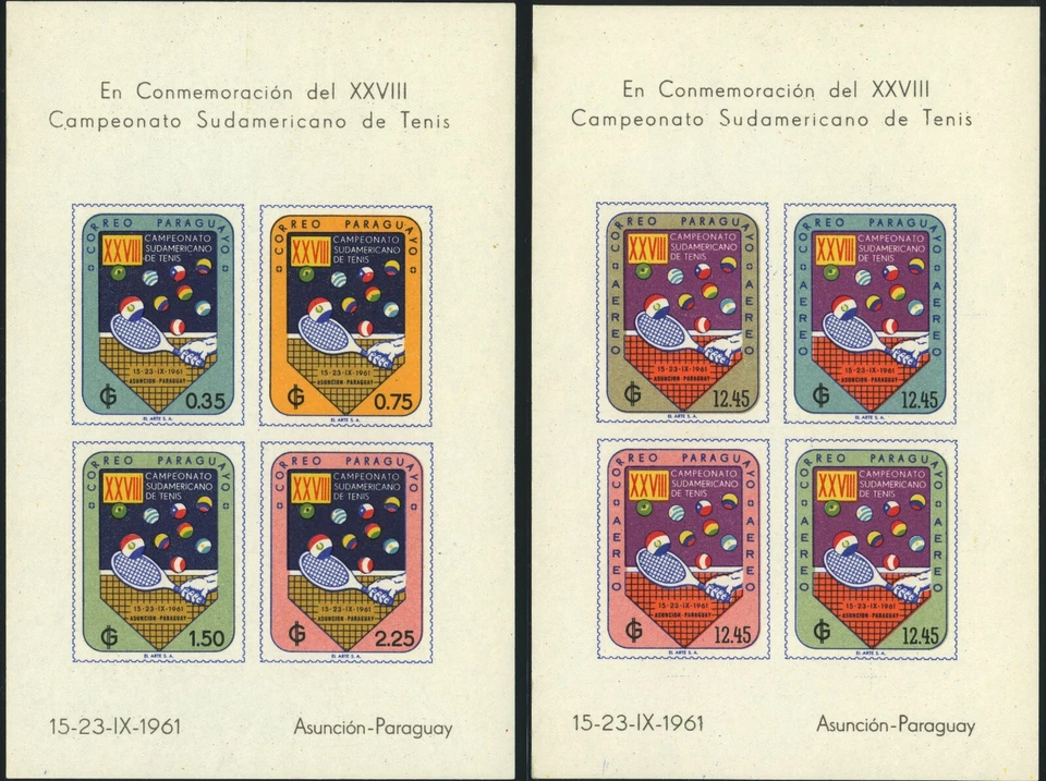 Paraguay Tennis Championship Souvenir Sheets Airmail 1961 Latin America Mint NH - Image 1 of 1