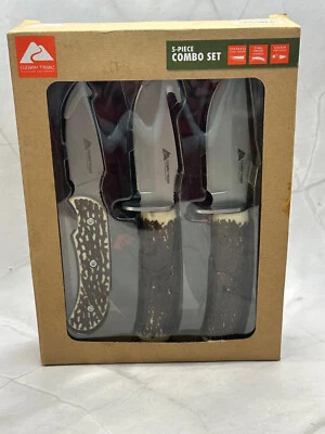 NEW Ozark Trail 5 Piece Combo Set 3 Fixed Blade Stag Finish w/2 Sheaths - Image 1 of 3