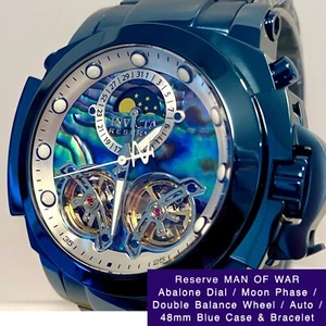 48mm Auto MOON PHASE | Blue Abalone Dial & Bracelet | MAN OF WAR Invicta Watch - Picture 1 of 12
