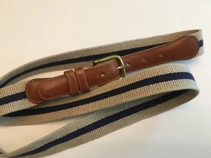 COACH 42 NATURAL LINEN & BROWN LEATHER BELT 3830 TAN NAVY SUMMER PREPPY TRAD IVY - Picture 1 of 7