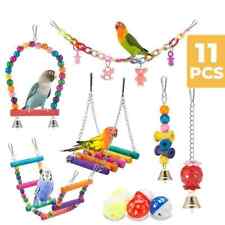 11Pcs Bird Cage Parrots Toys Birds Swing Chewable Bite Bridge Wooden Bird Toys