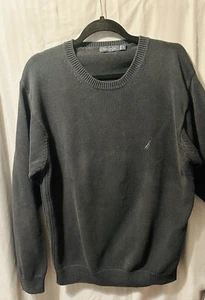 Nautica Sweater Mens Sz. XL Navy Blue Cotton Knit Crewneck Pullover Long Sleeve  - Picture 1 of 9