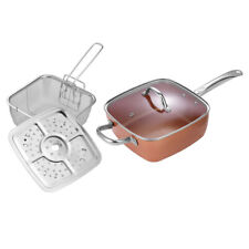  Pan with Steam Rack Deep Pot Square Frying Basket Cookware Non Stick