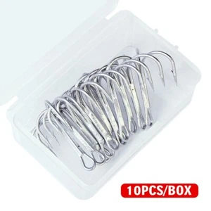 10pc/Box Treble FISHHOOK Fishing Tackle 1/0# 2/0# High Carbon Steel Treble Hook - Picture 1 of 12