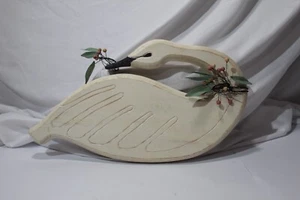 Vtg 2000 Wood Carved White Goose Wall Hanging w/Metal Foliage Country Farmhouse - Picture 1 of 7