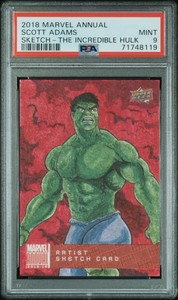 2018 Upper Deck Marvel Annual Sketch Cards Adams 1/1 THE INCREDIBLE HULK PSA 9