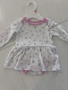 NWT Baby Long Sleeve Easter Romper Dress Sz 0-3M White Bunny Flower Long Slv - Picture 1 of 6