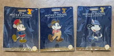 LOT 3 Disney Mickey Mouse Main Attraction Pins 50th Anniversary NEW on Card - Image 1 of 2