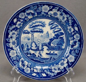 Nuneham Courtenay Wild Rose Border Blue Transferware 8 1/4 Innch Plate C1831-44 - Picture 1 of 9