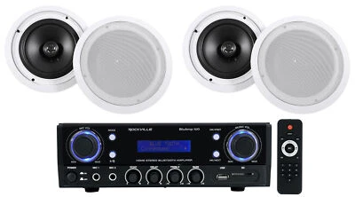 Rockville BLUAMP 100 Home Stereo Receiver Amplifier + (4) 8" Ceiling Speakers - Image 1 of 4