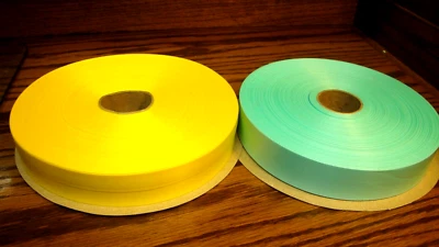 Set (2) Poly Ribbon  (1-1/4"x250 yards) Spring & Summer Colors~Yellow + Teal 674 - Image 1 of 3