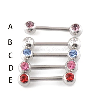 1 par de anéis de mamilo com barras de aço 14G 16mm frente dupla CZ Gem 316L - Imagem 1 de 2