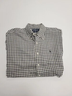 Camisa de Vestir Ralph Lauren Para Hombre GRANDE Cuadros Algodón Tostado Azul Marino Botón Negro Foto 1 de 4