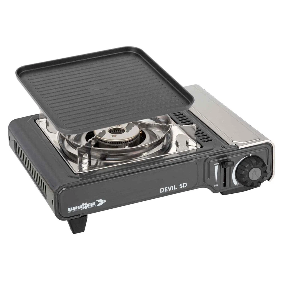 BRUNNER Gaskocher Camping mit Zündsicherung, Grillplatte, Brat-Topf DEVIL SD NG - Bild 1 von 1