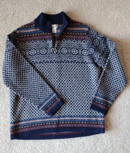 LL Bean 100% Lambs Wool Fisherman Knit Sweater Zip Large Reg  0 BHT 8 - Picture 1 of 7