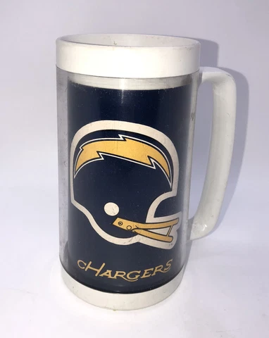 San Diego Chargers Vintage NFL Drinking Glass Tumbler Cup Thermo Serv Cover