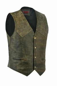 Chaleco Estilo Motociclista Marrón Cuero Envejecido para Hombres - Chaleco de Motocicleta - Imagen 1 de 5
