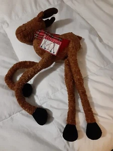 FIGI Crazy Legs 20 Zoll Plüsch Elch Neu mit Etikett mit kariertem Schal - Bild 1 von 2